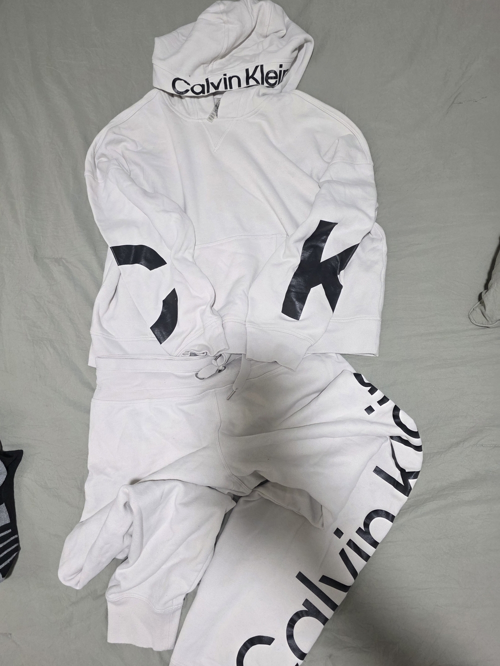 Calvin Klein White Hoodie and Joggers with Black Logo